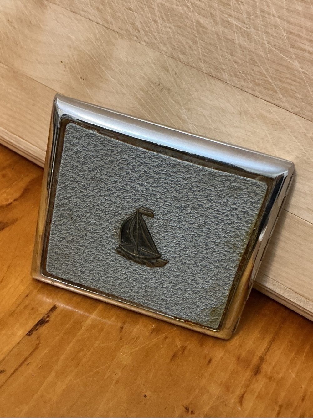 Vintage Metal Cigarette Case with Nautical Sailboat Emblem